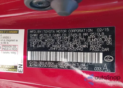 2015 Lexus Is 250C z USA, uszkodzony, nr VIN JTHFF2C27F2532942